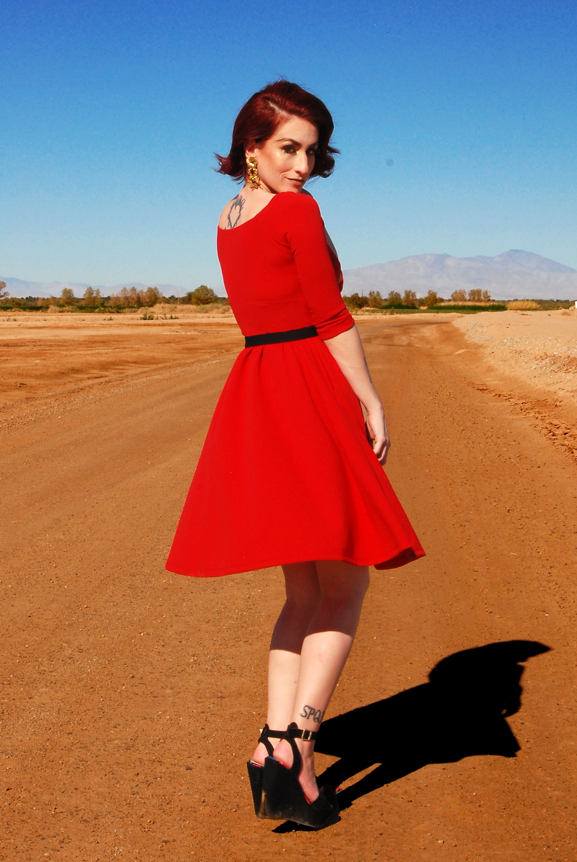 Kayla Swing Dress in Red Scuba Crepe | Deadly Dames-Tactilefable