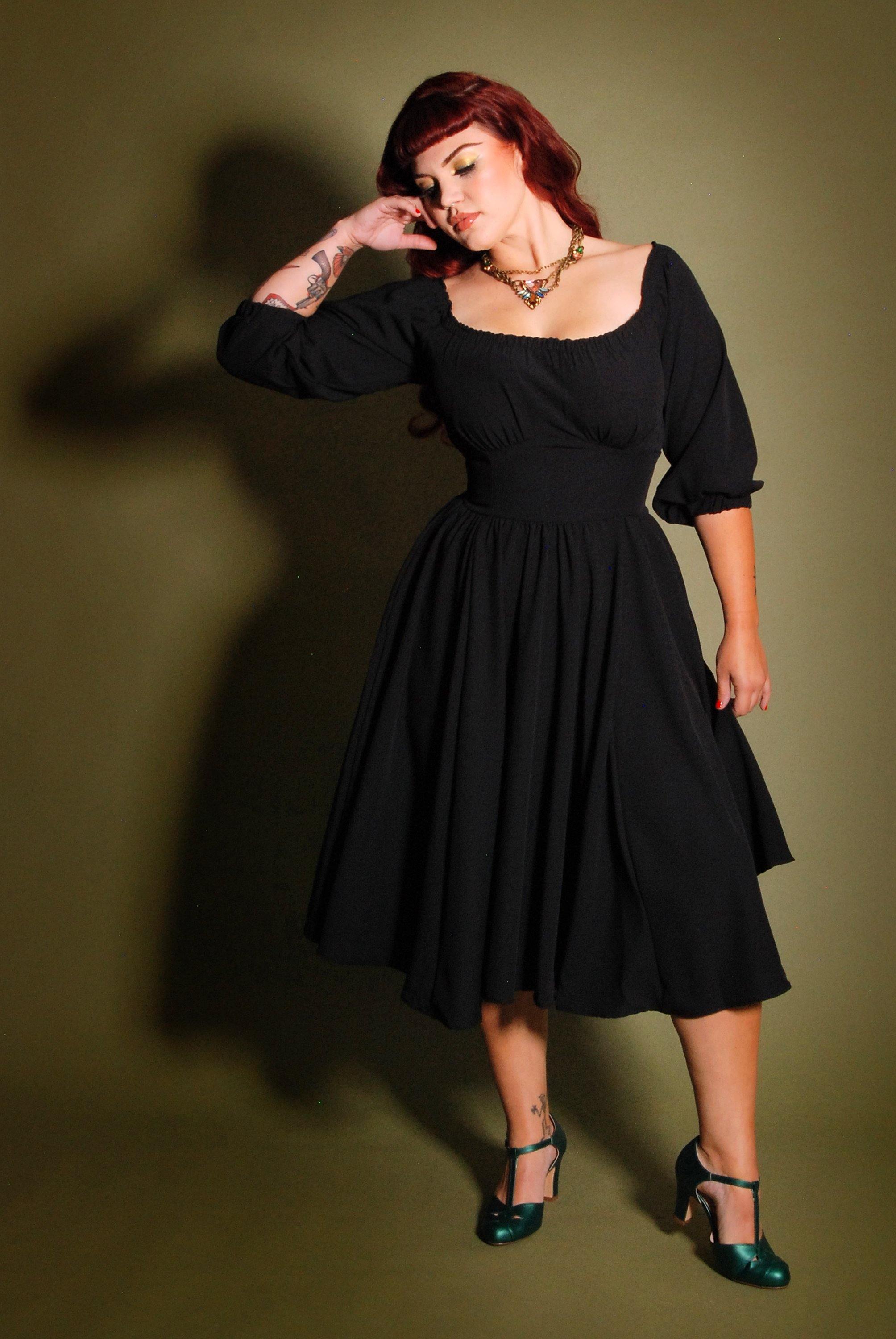 Marie-Thérèse Peasant Dress in Black-Tactilefable