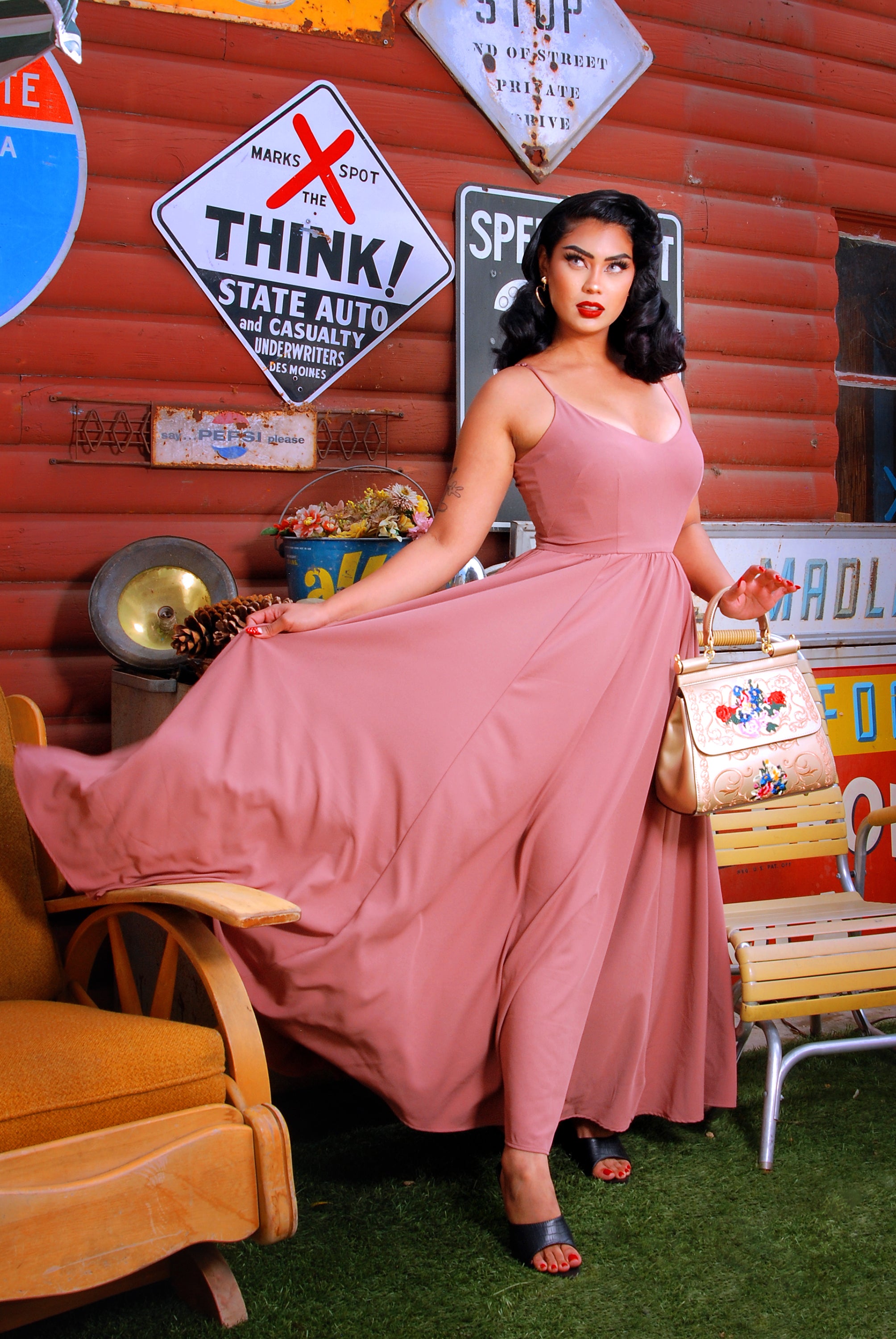 Amalie Ballerina Daytime Maxi Gown in Mulberry Pink-Tactilefable