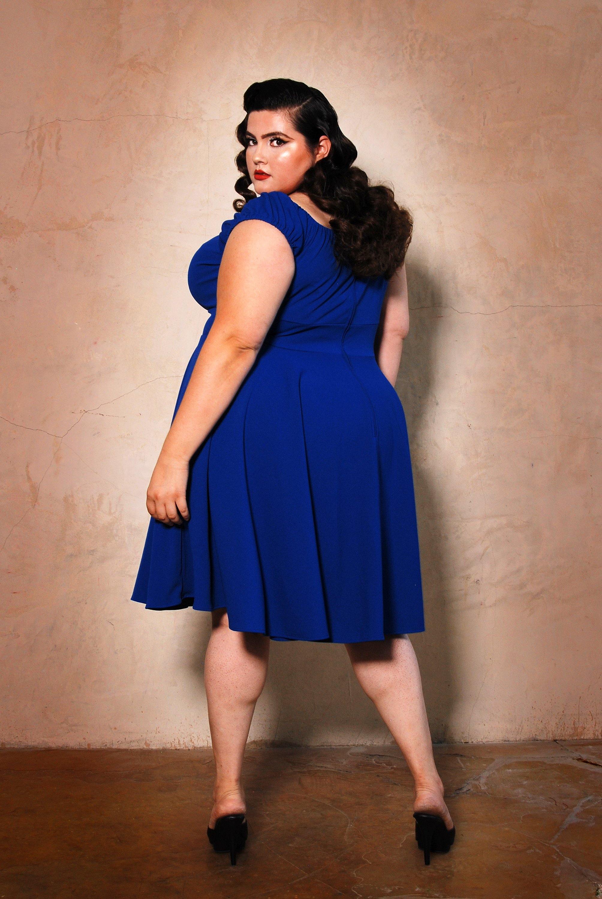 Natalie Dress in Royal Blue Crepe | Pinup Couture-Tactilefable