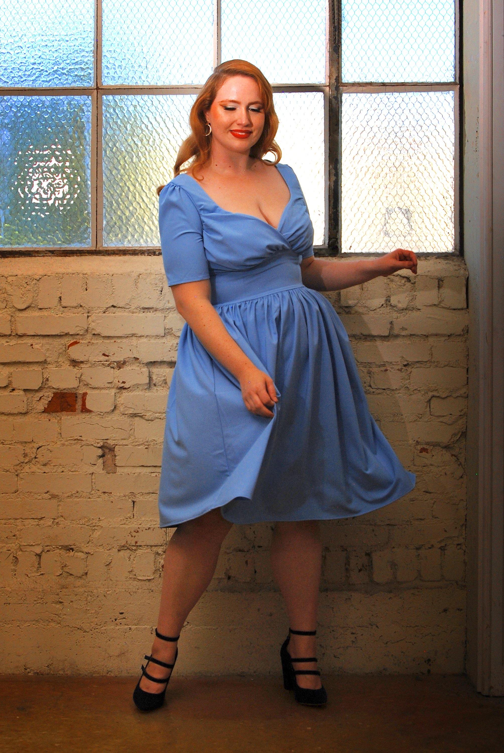 Paige Swing Dress in Chambray Poly Crepe | Pinup Couture-Tactilefable