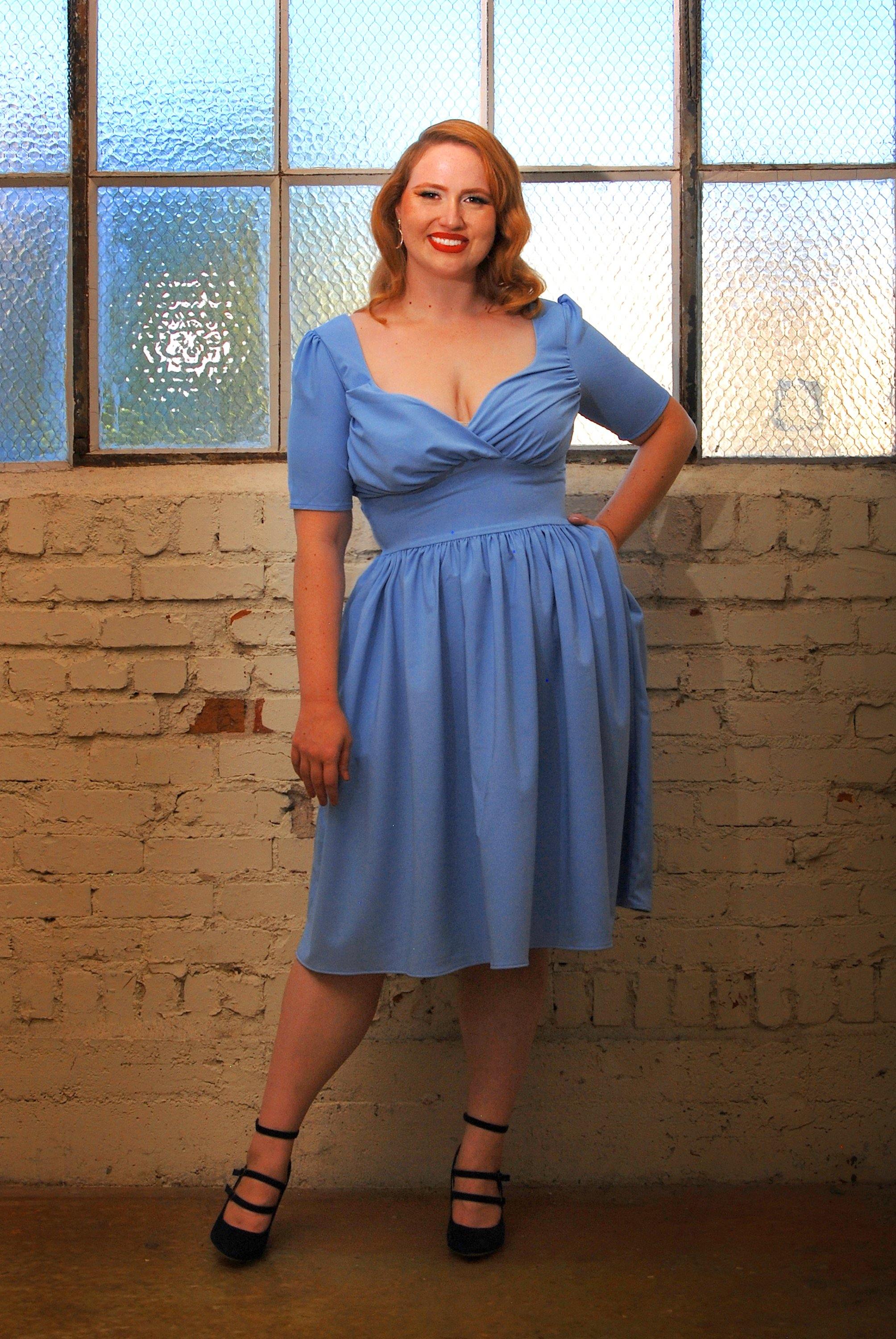 Paige Swing Dress in Chambray Poly Crepe | Pinup Couture-Tactilefable