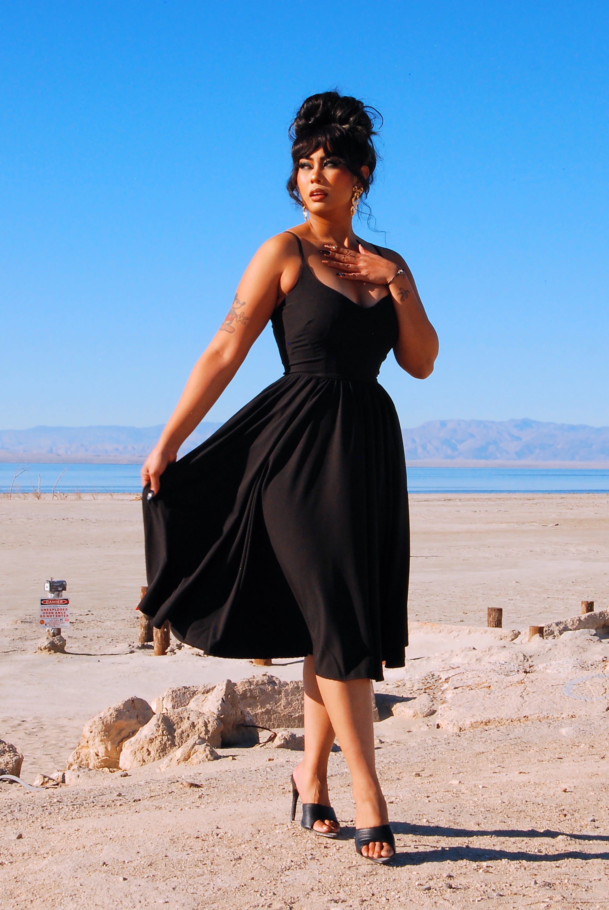 Amalie Ballerina Swing Dress in Solid Black-Tactilefable