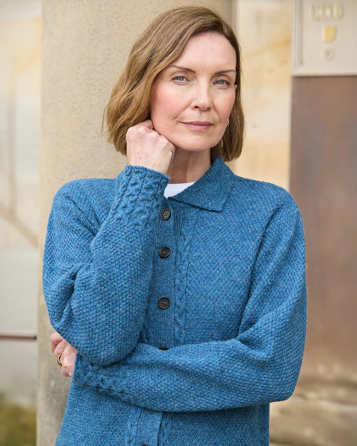 Ladies’ Pure Shetland Wool Cable Cardigan – Denim-Tactilefable