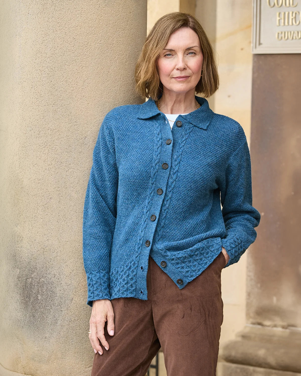 Ladies’ Pure Shetland Wool Cable Cardigan – Denim-Tactilefable