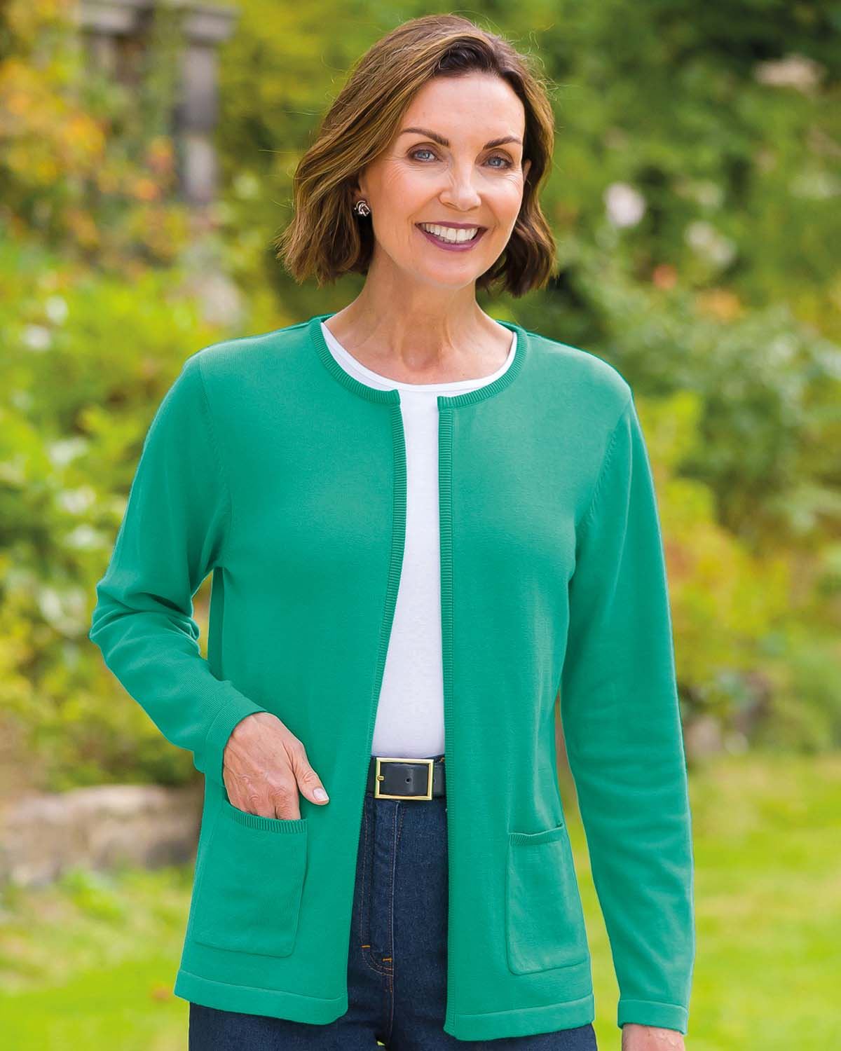 Pure Cotton Ladies Cardigan - Emerald-Tactilefable