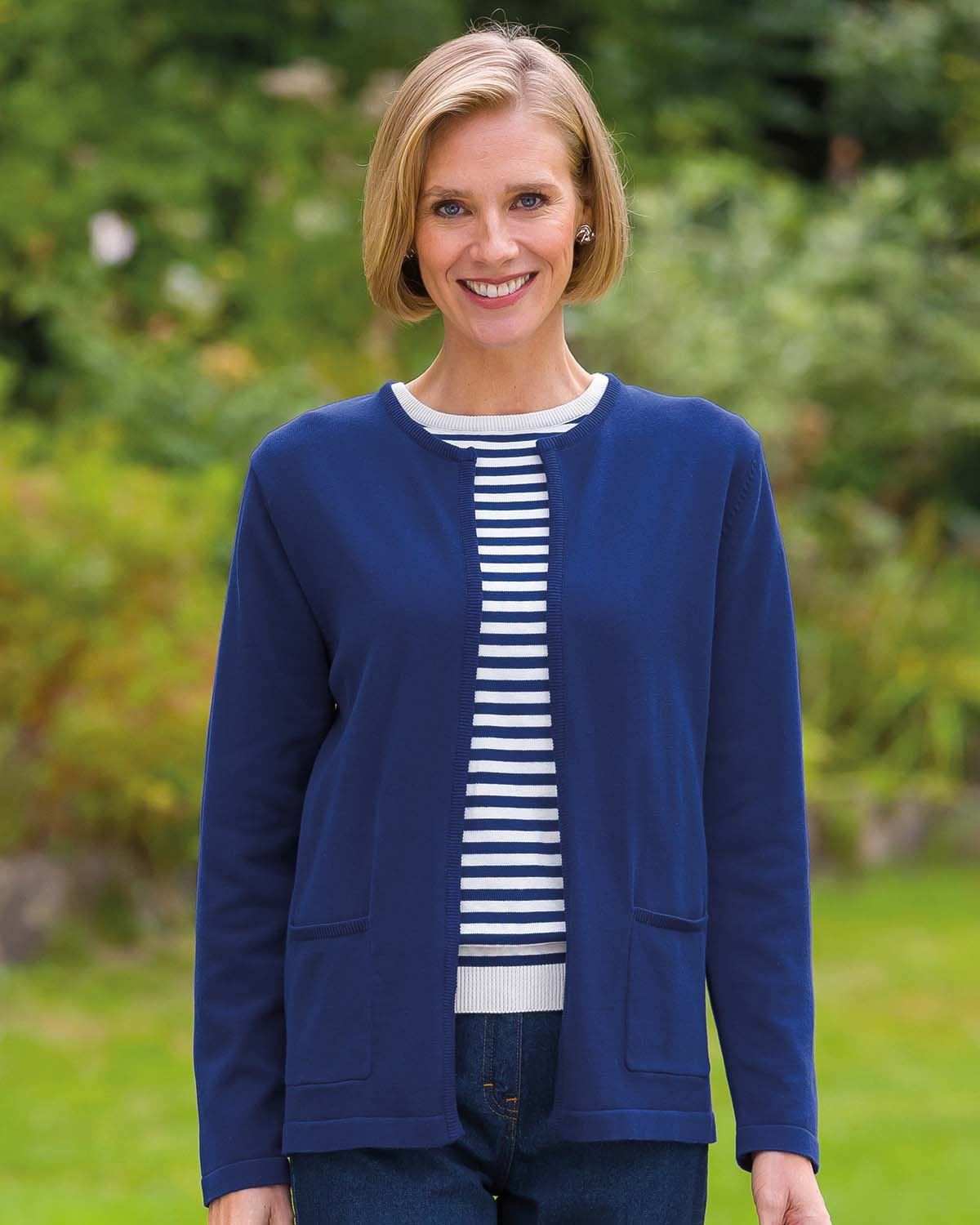 Pure Cotton Ladies Cardigan - Navy-Tactilefable