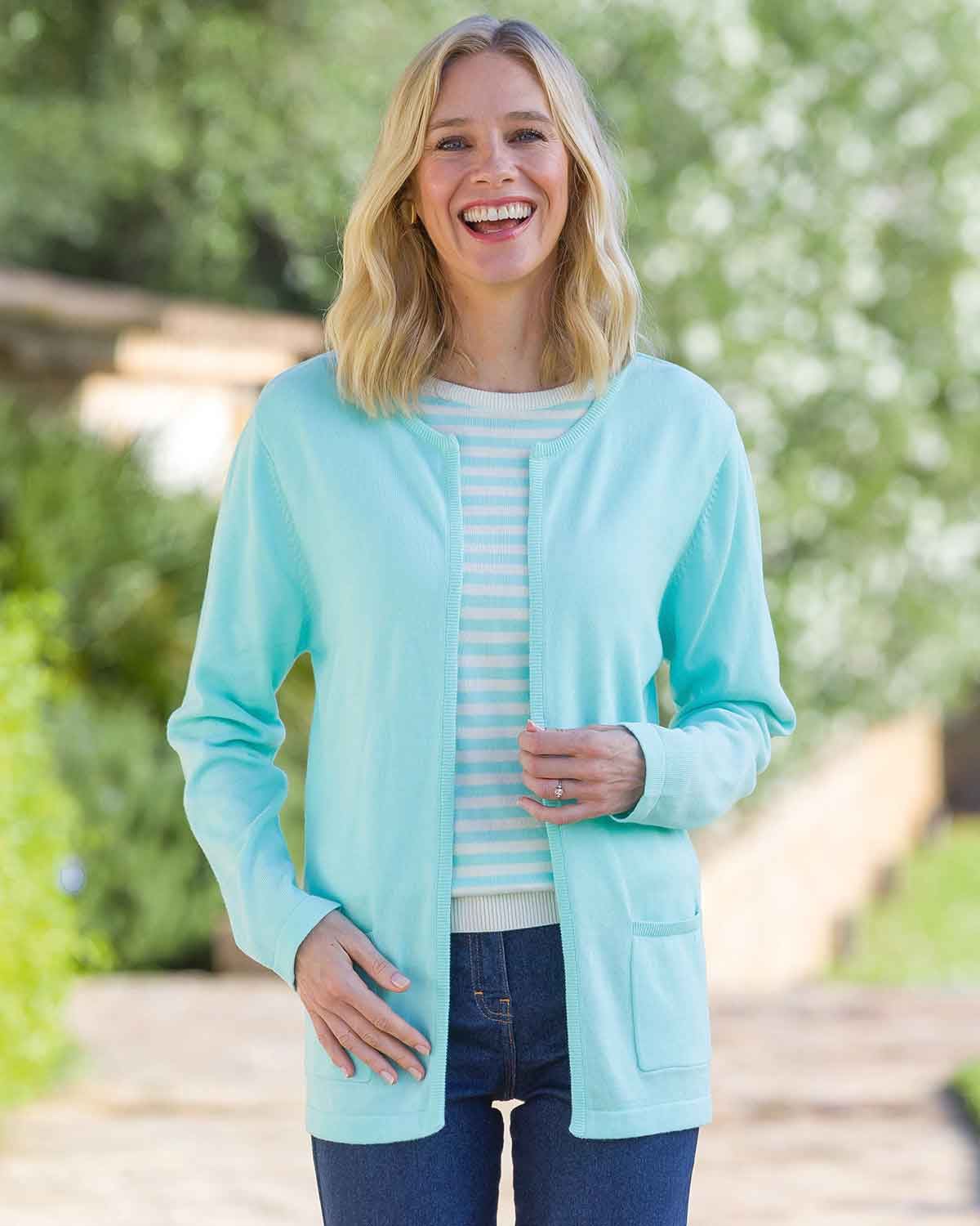Pure Cotton Ladies Cardigan - Aqua-Tactilefable
