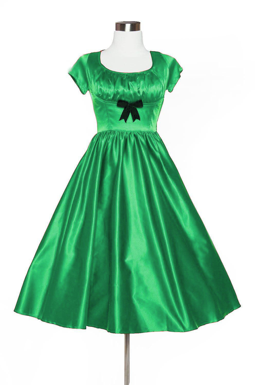 Evelyn Vintage Cocktail Dress in Red Bridal Satin-Tactilefable