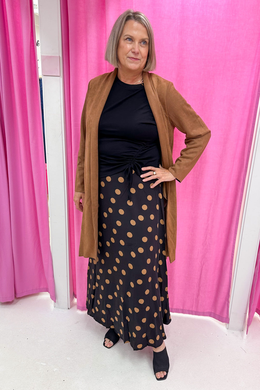Gia Suede Look Coat - Khaki-Tactilefable