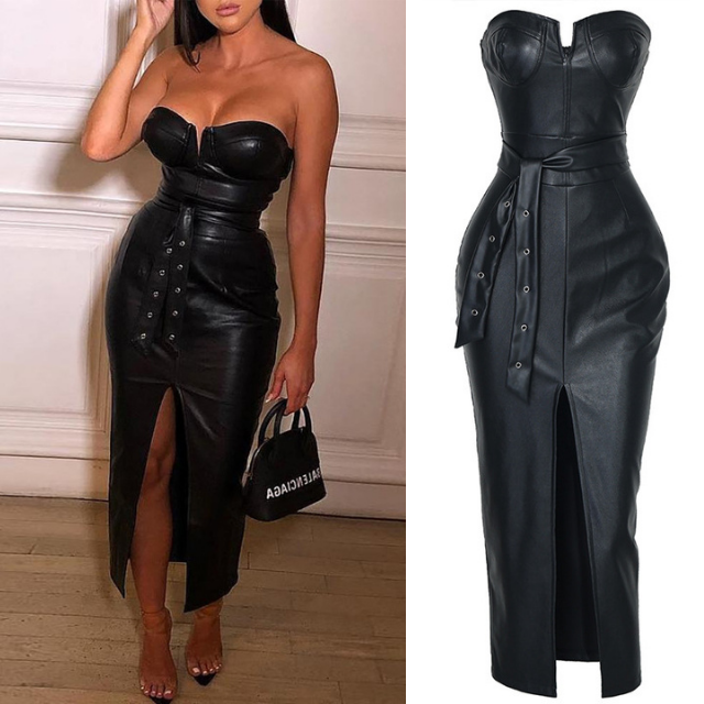 After Dark Faux Leather Corset Dress-Tactilefable