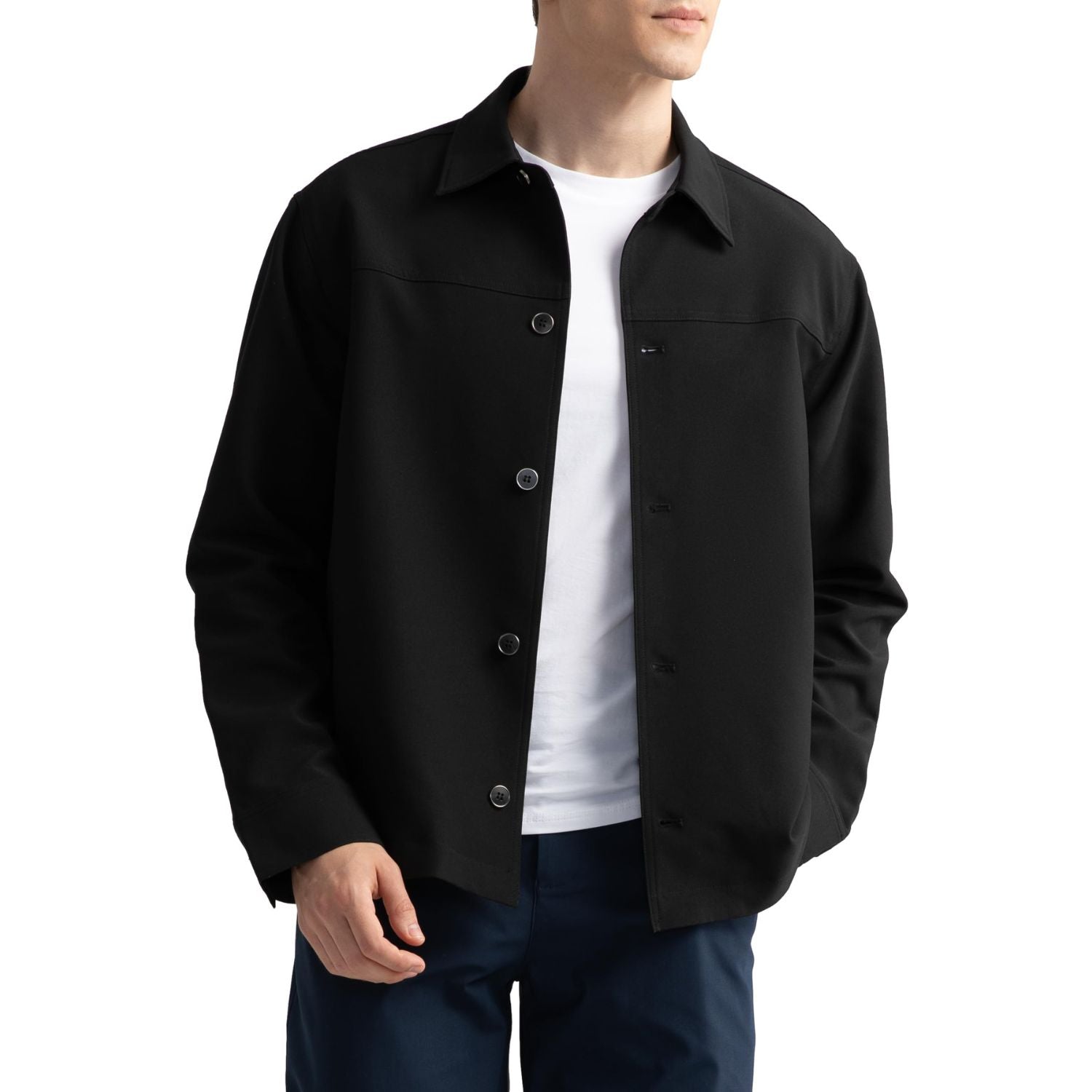  Men's Button Down Black Shirt Jacket for Casual Gathering-Tactilefable