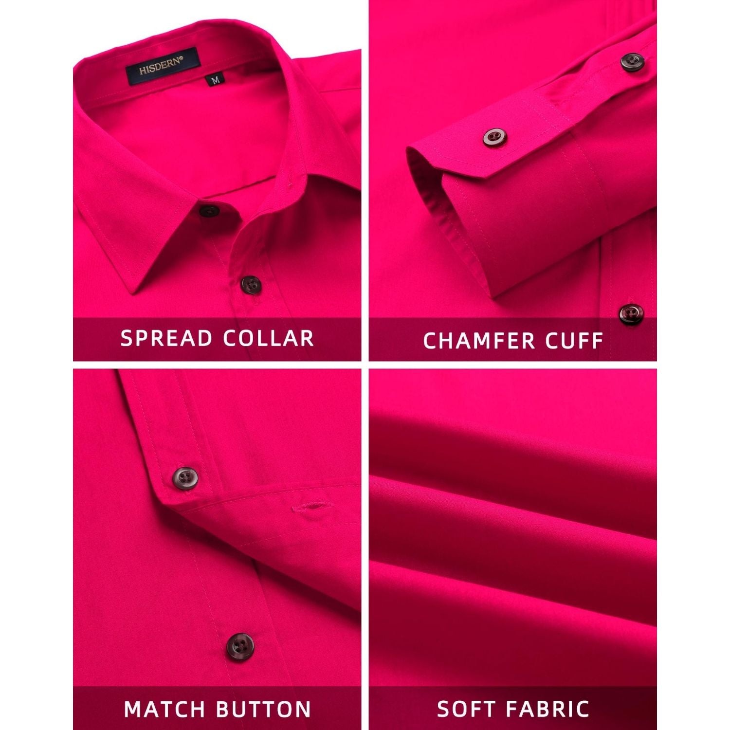  Anti-wrinkle Hot Pink Men's  Dress Shirt For Gala & Formal Occasion Staple
