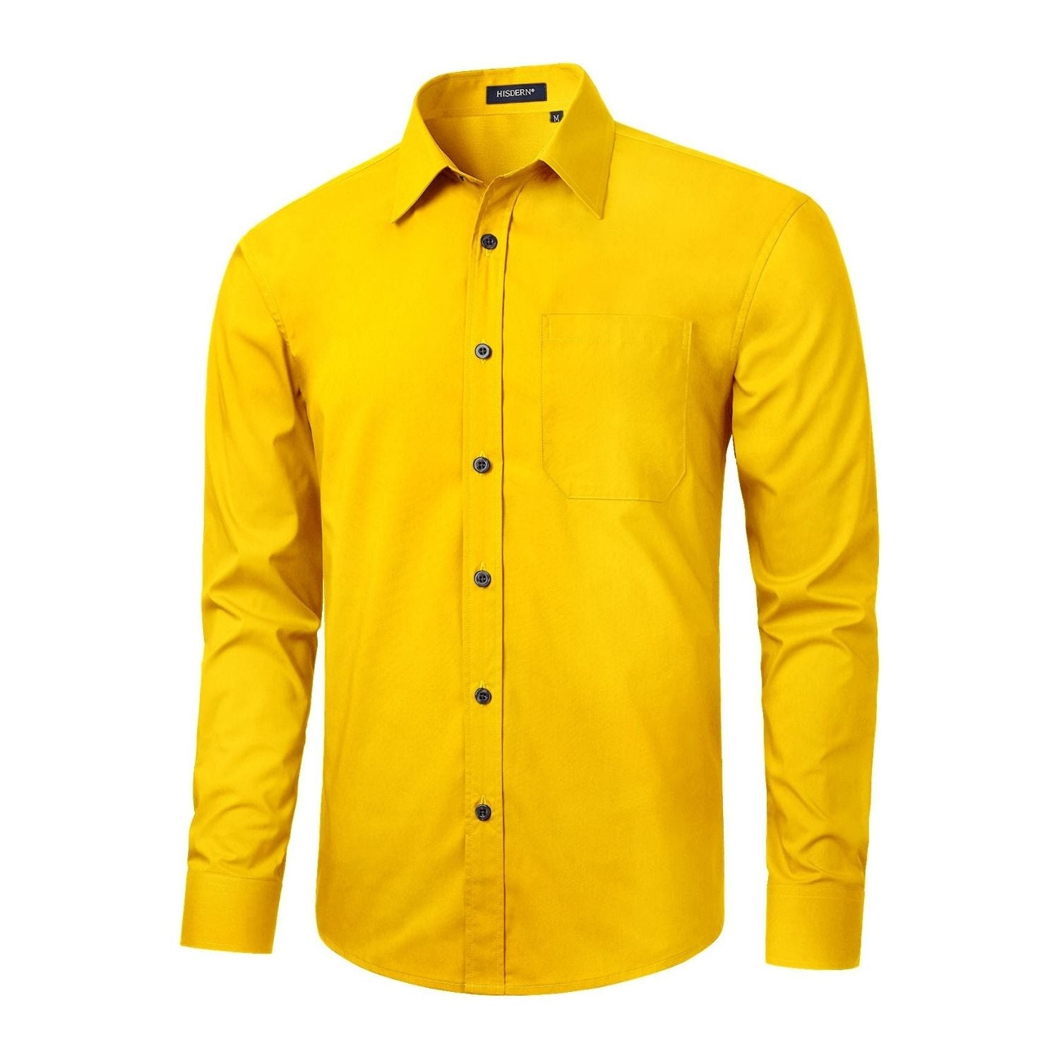  Yellow Breathable Slim Fit Dress Shirt for Men Classic Formal Business-Tactilefable