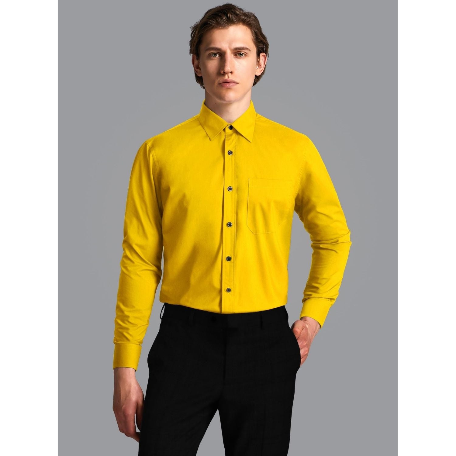  Yellow Breathable Slim Fit Dress Shirt for Men Classic Formal Business-Tactilefable