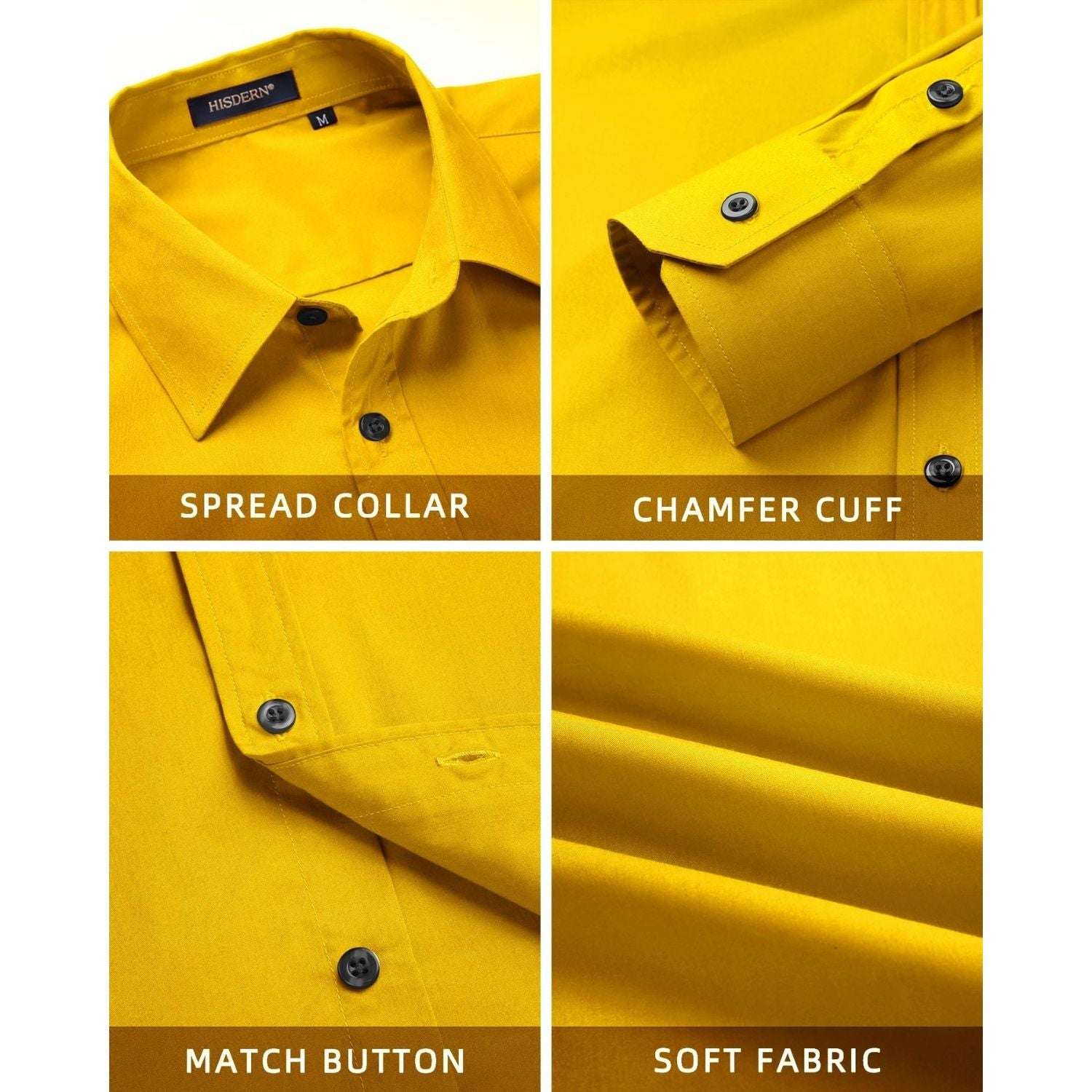  Yellow Breathable Slim Fit Dress Shirt for Men Classic Formal Business