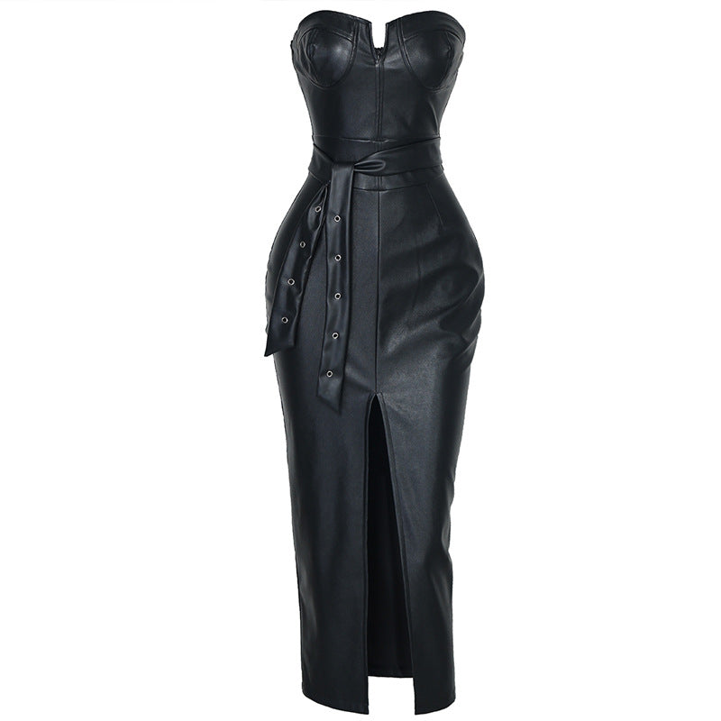 After Dark Faux Leather Corset Dress-Tactilefable