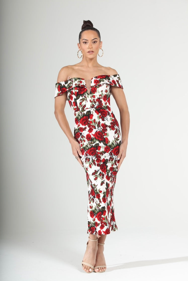 Rosalie Off-Shoulder Midi Dress-Tactilefable