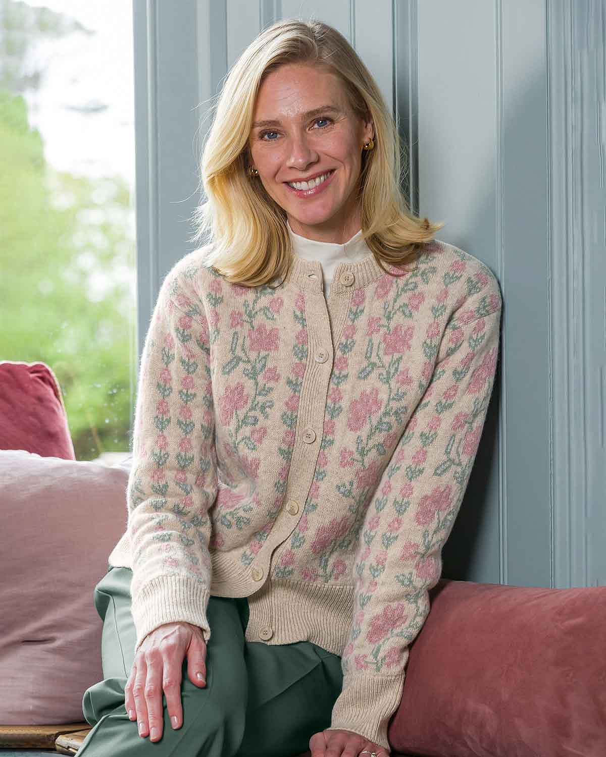 Melina Long Sleeved Floral Lambswool Cardigan - Linen-Tactilefable