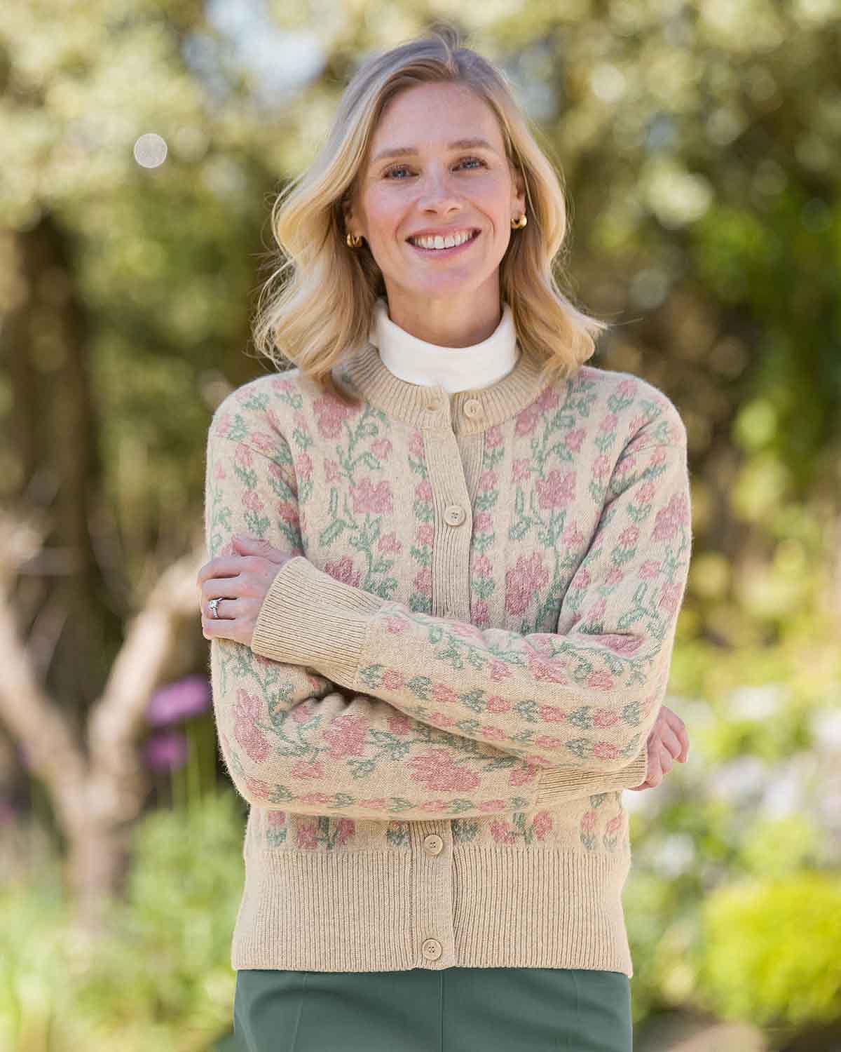 Melina Long Sleeved Floral Lambswool Cardigan - Linen-Tactilefable