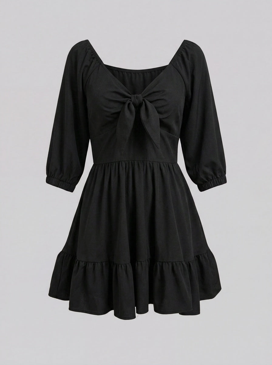 Molly Mini Dress in Solid Black-Tactilefable