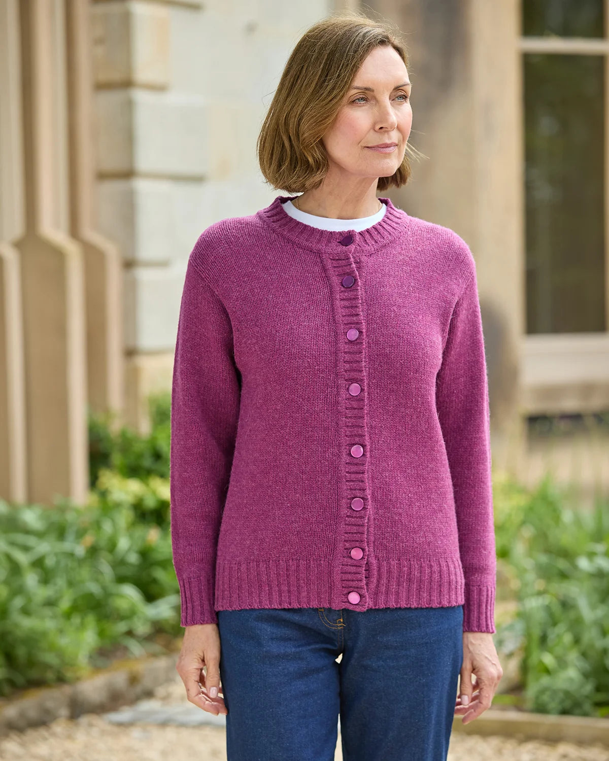 Ladies’ Pure Shetland Wool Cardigan – Mulberry-Tactilefable