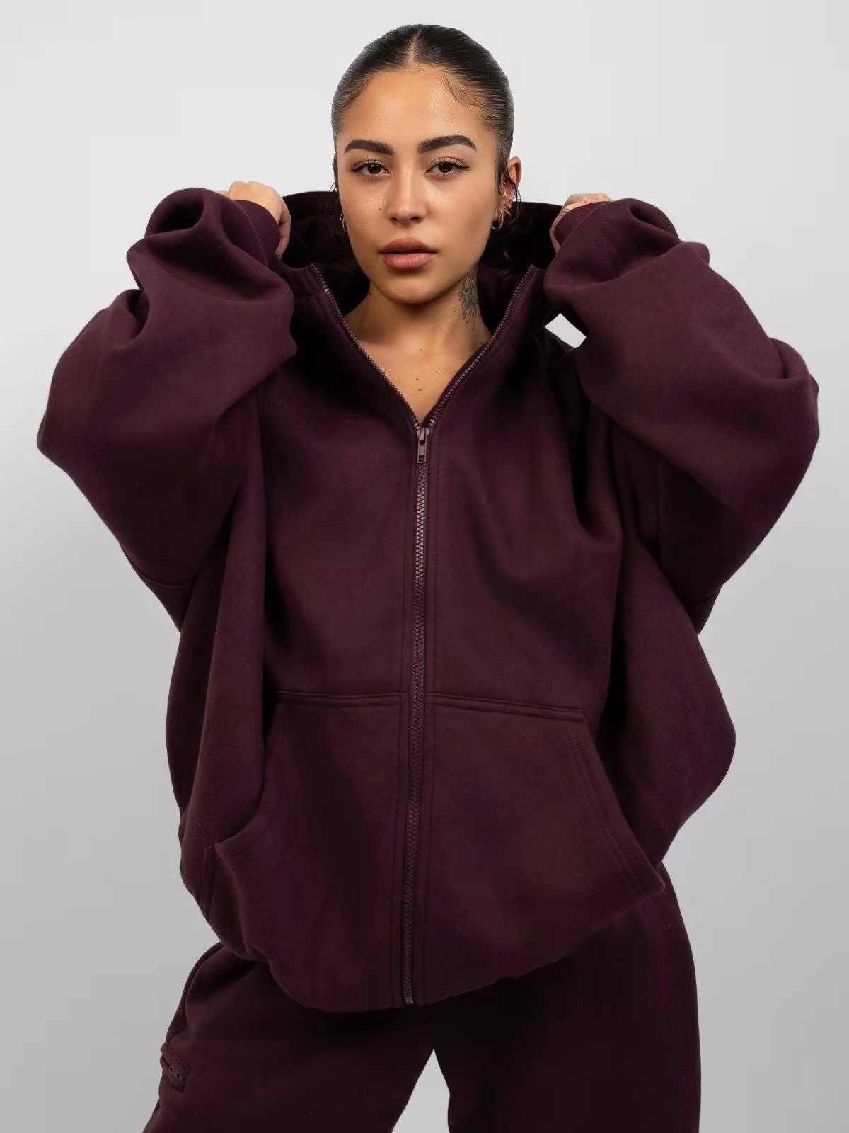 Women’s Hooded Zip-Up Jacket & Trousers Set – Relaxed Casual Two-Piece Outfit-Tactilefable