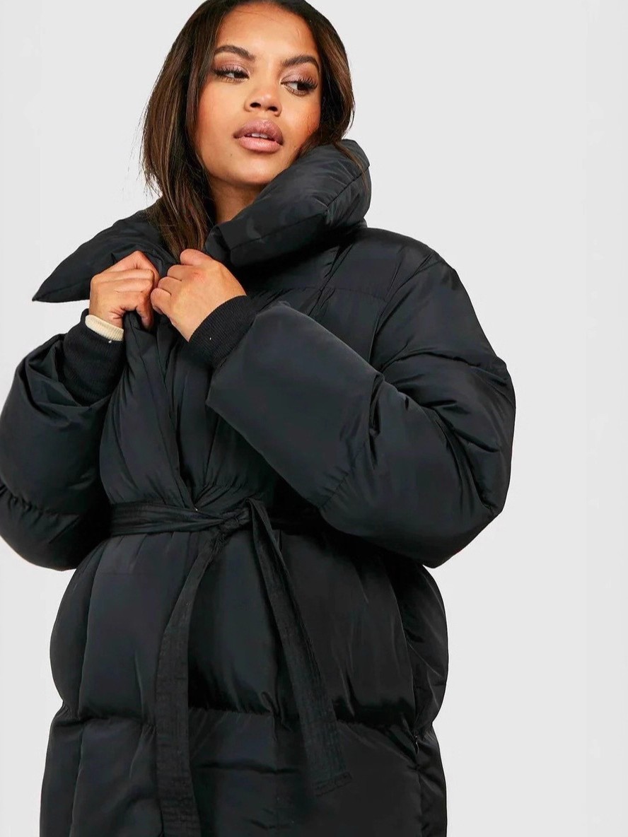 Mid Length Belted Puffer Jacket Women Casual Coat, Water Repellent Women  Ladies Classic Quilted Outerwear Winter Coat Big Pocket-TACTILEFABLE