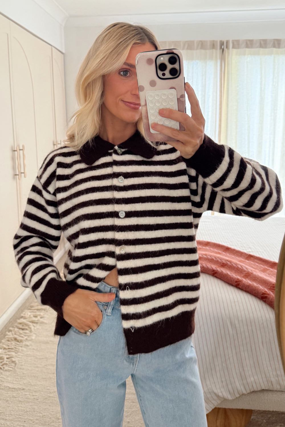 Ottilie Knit Cardigan - Chocolate Cream Stripe-Tactilefable