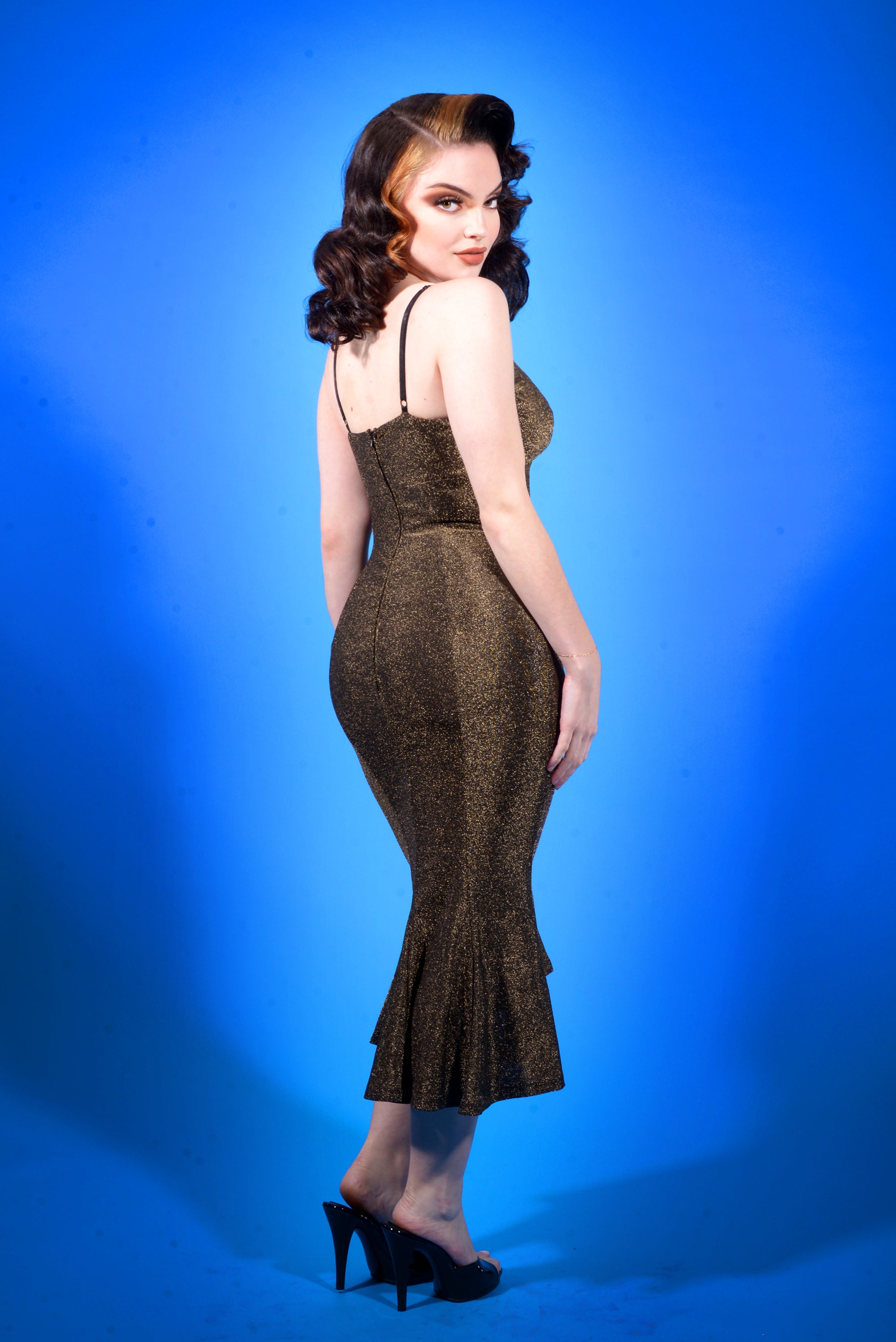 Venus Midi Slip Dress in Gold Stretch Lurex  Knit | Laura Byrnes Design-Tactilefable
