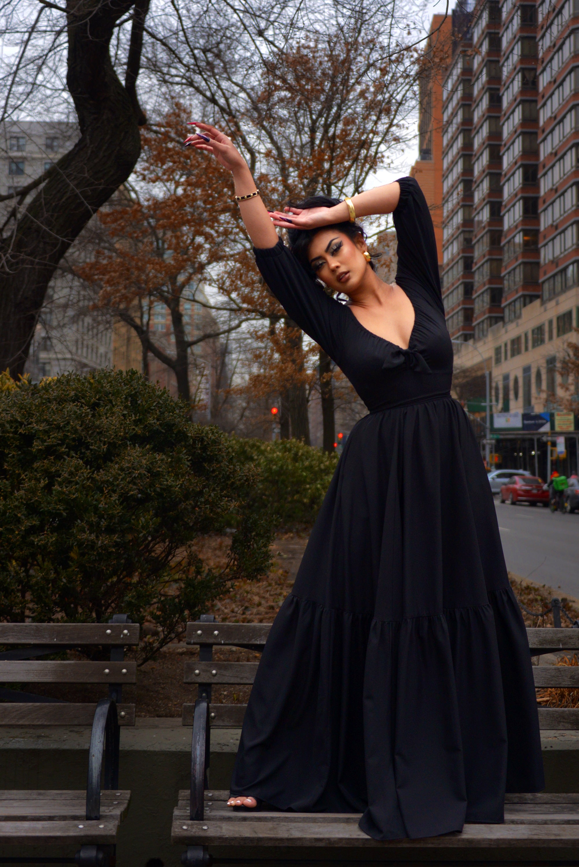 Molly Vintage Gothic 70s Maxi Gown in Solid Black-Tactilefable