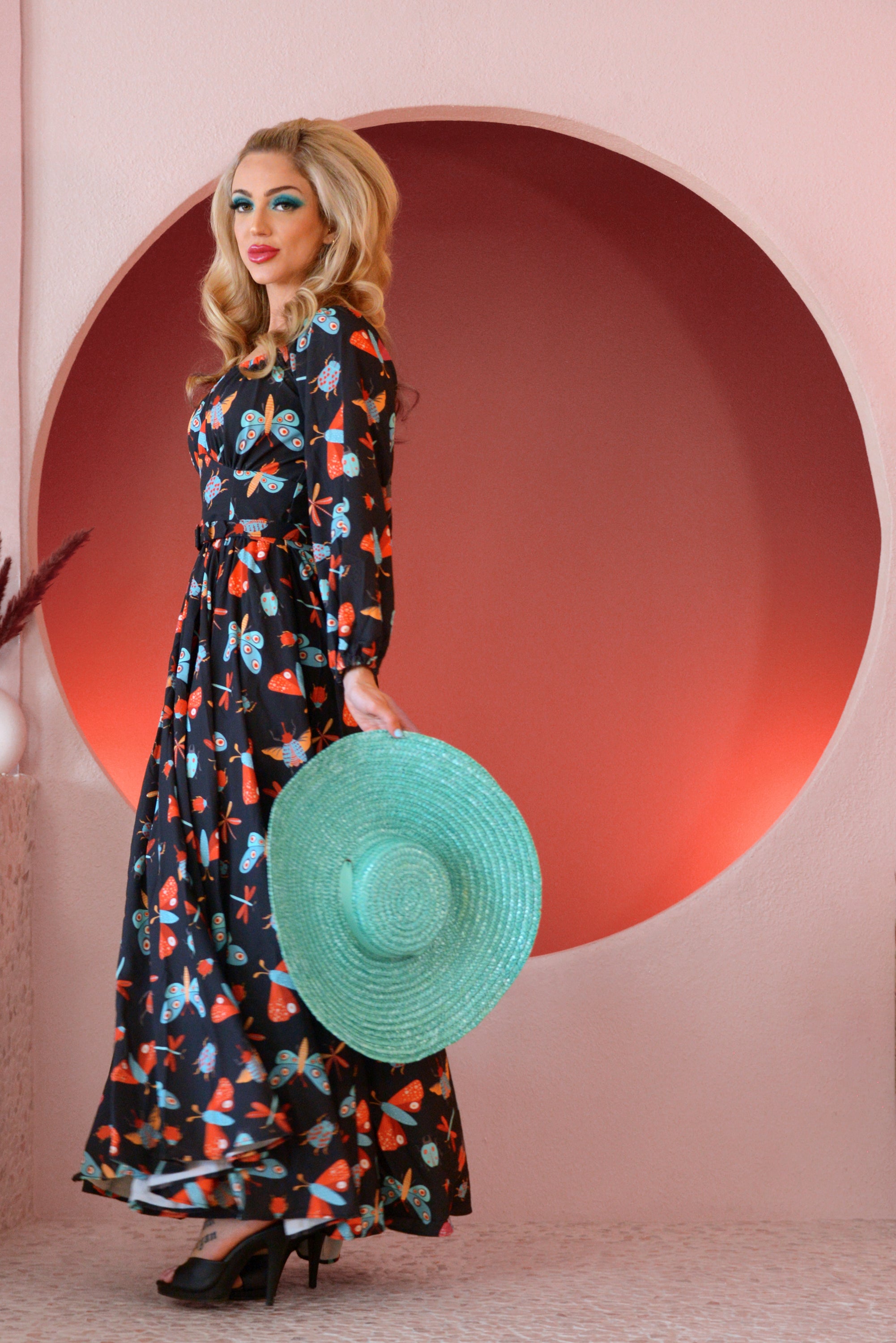 Swann 70s Maxi Dress in Insect Print Crepe | Laura Byrnes-Tactilefable