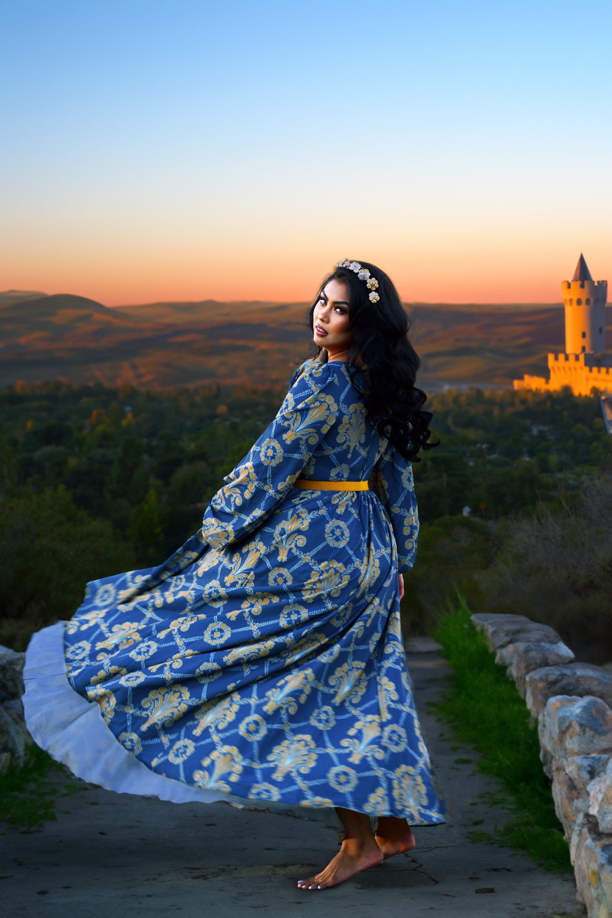 Lucrezia Maxi Gown in Take Me to Galway Crepe | Laura Byrnes-Tactilefable