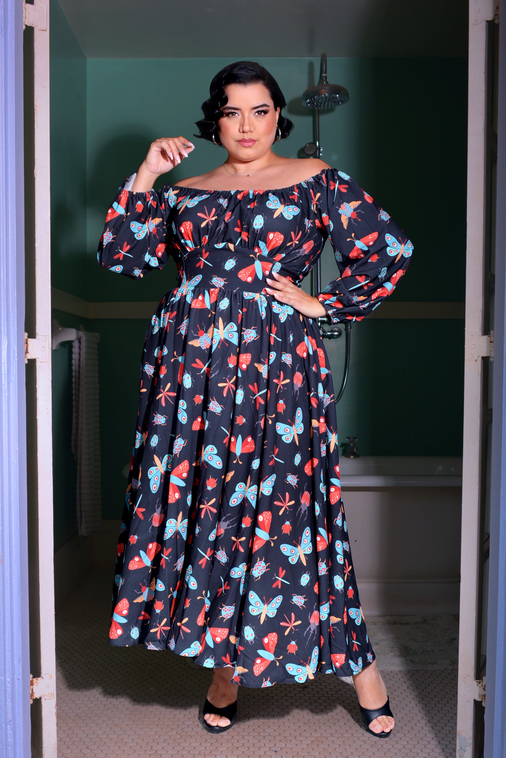 Swann 70s Maxi Dress in Insect Print Crepe | Laura Byrnes-Tactilefable