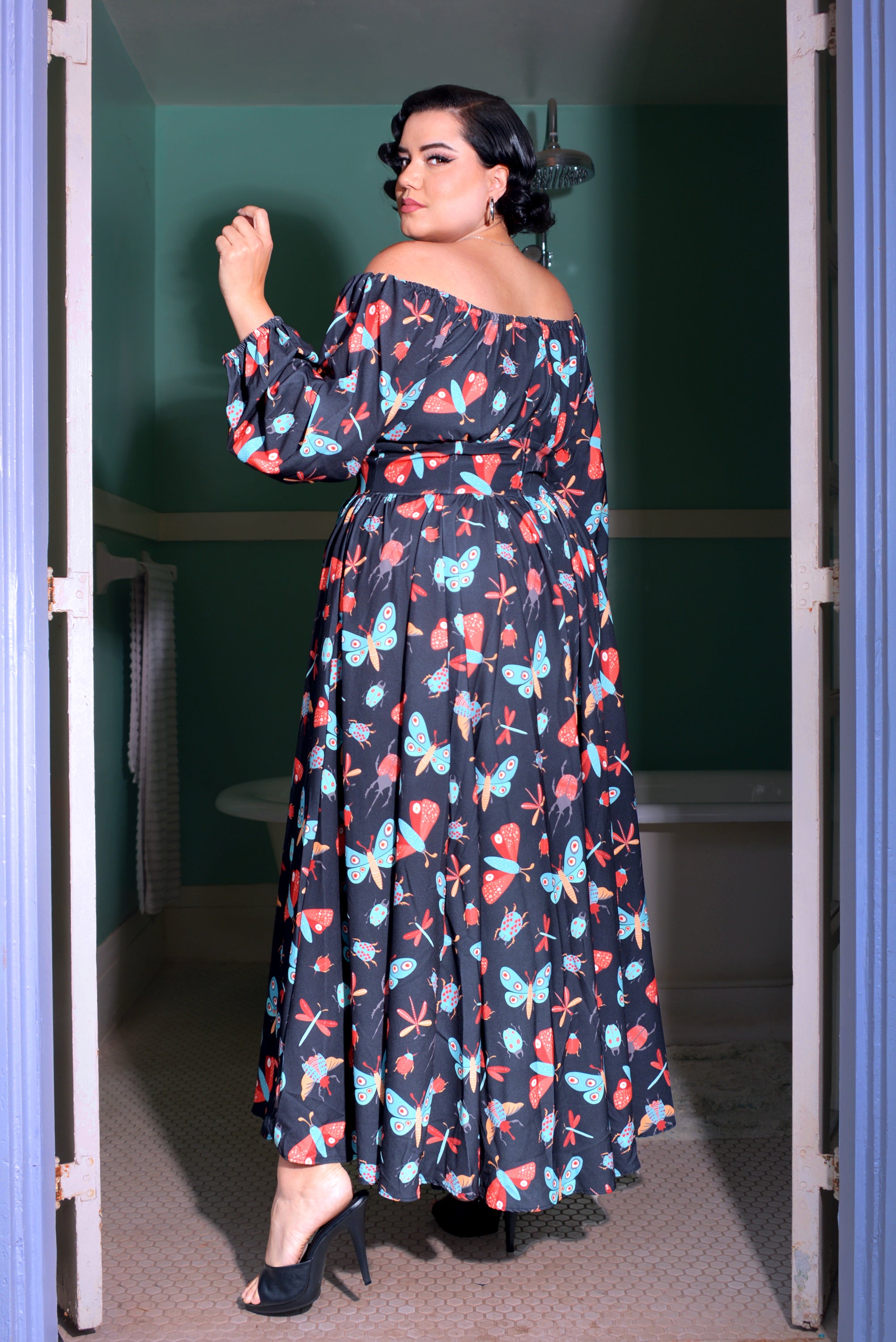 Swann 70s Maxi Dress in Insect Print Crepe | Laura Byrnes-Tactilefable