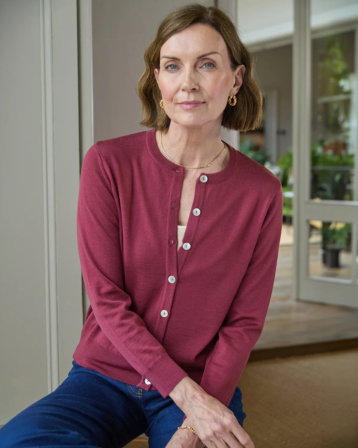 Ladies’ Pure Merino Wool Short Cardigan – Rosewood-Tactilefable