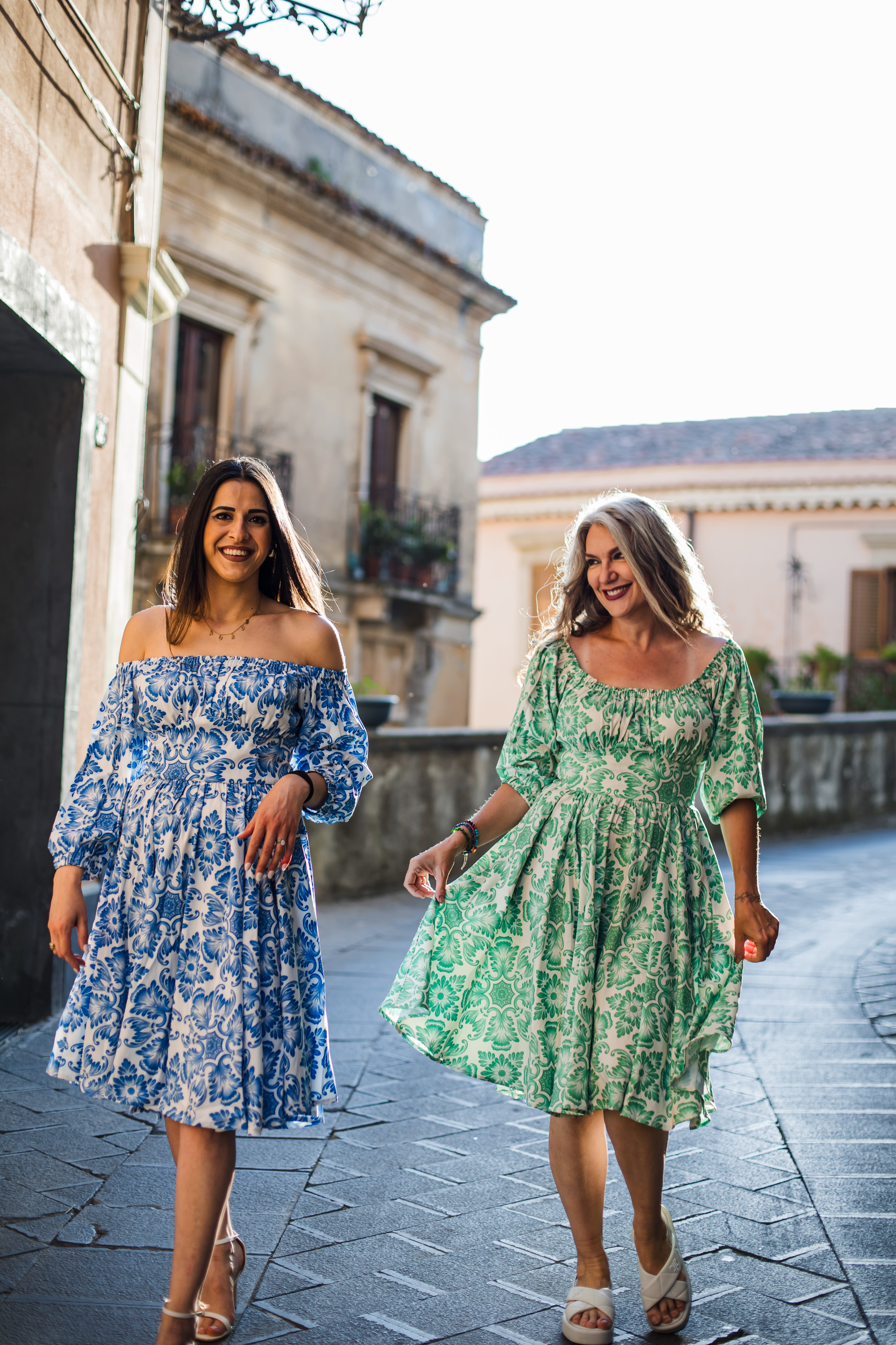 Marie-Therese Peasant Dress in Green Noto Tile-Tactilefable
