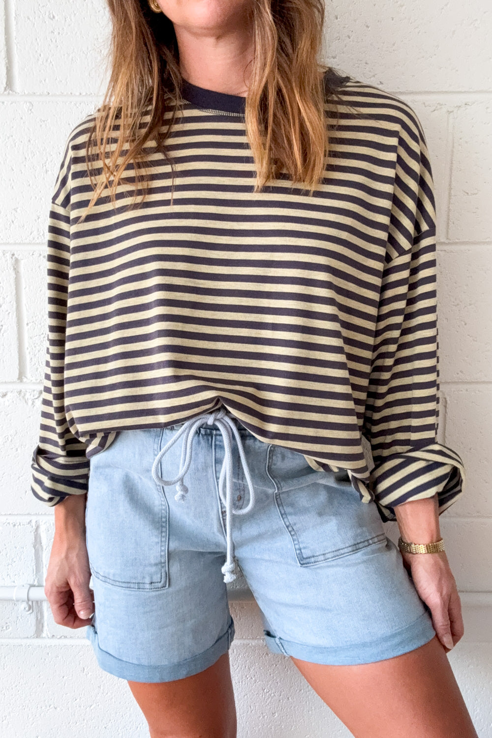 Long Sleeve Tee - Washed Yellow Stripe-Tactilefable