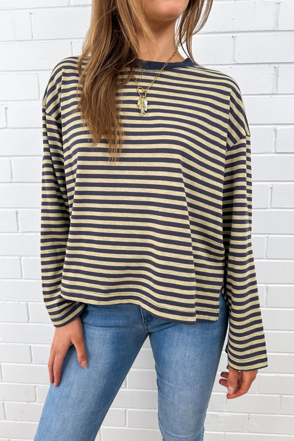 Long Sleeve Tee - Washed Yellow Stripe