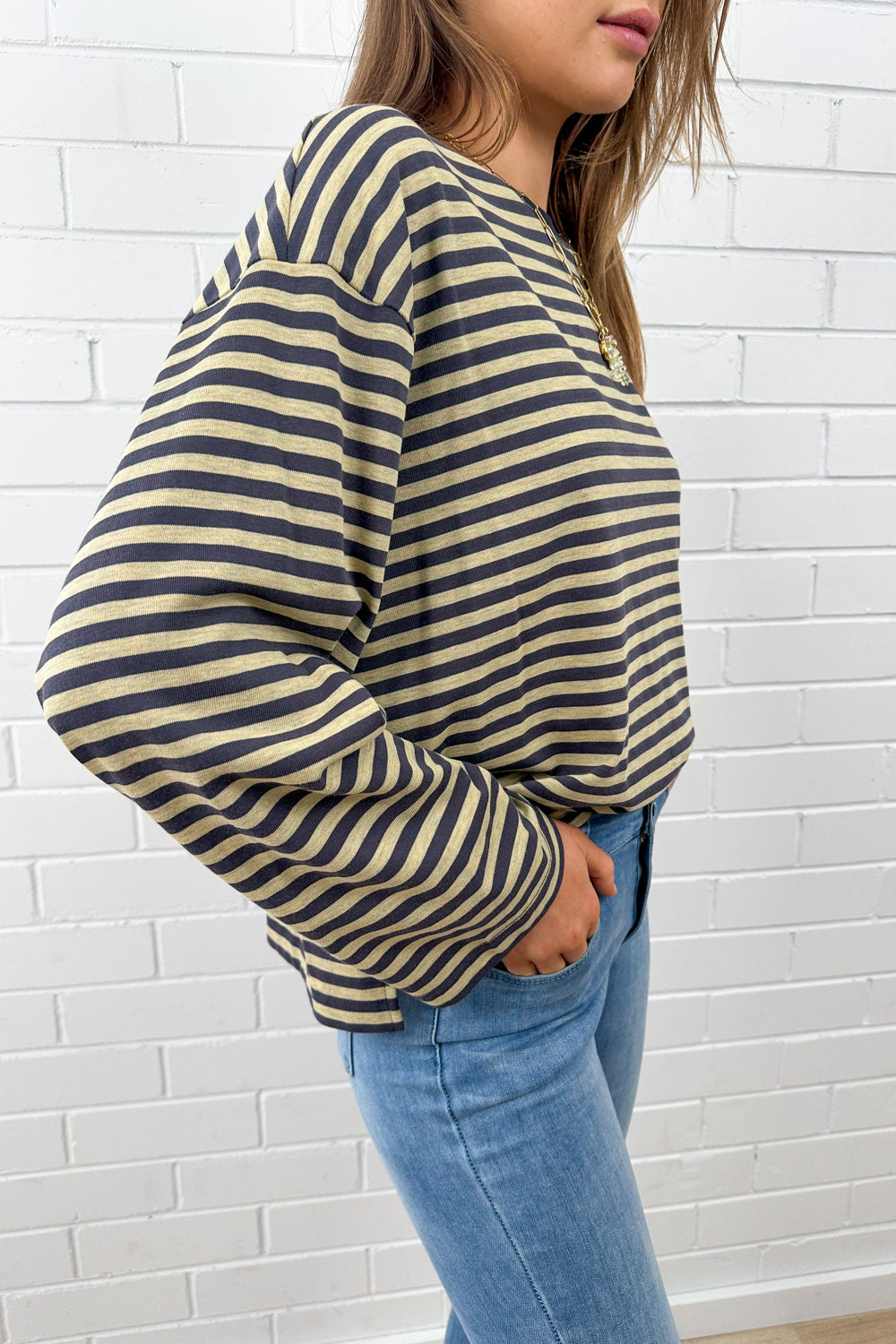 Long Sleeve Tee - Washed Yellow Stripe