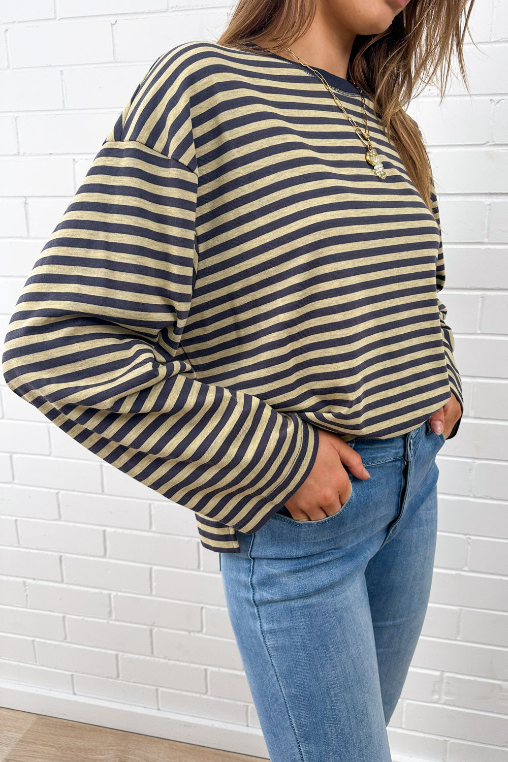 Long Sleeve Tee - Washed Yellow Stripe