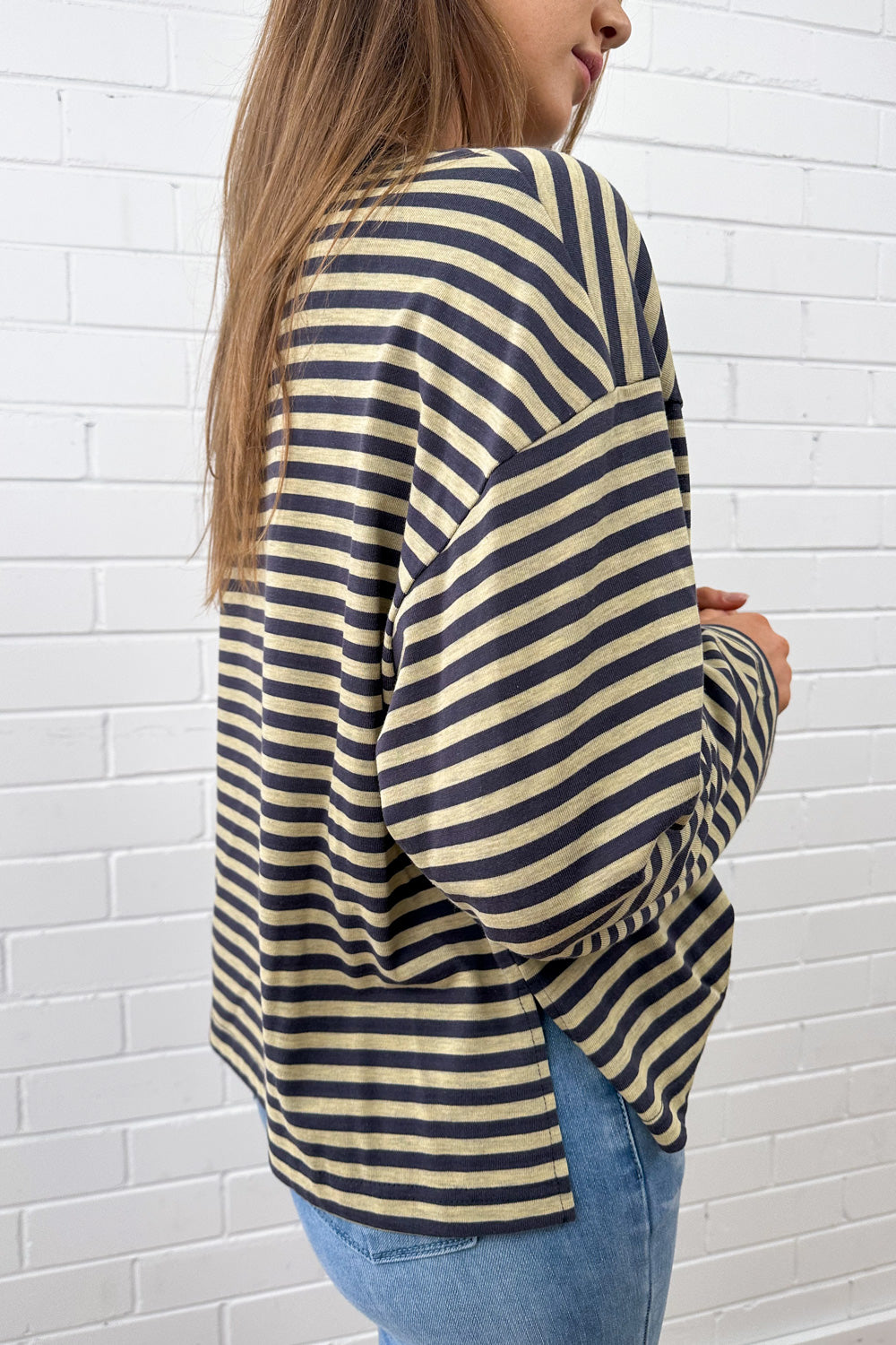 Long Sleeve Tee - Washed Yellow Stripe