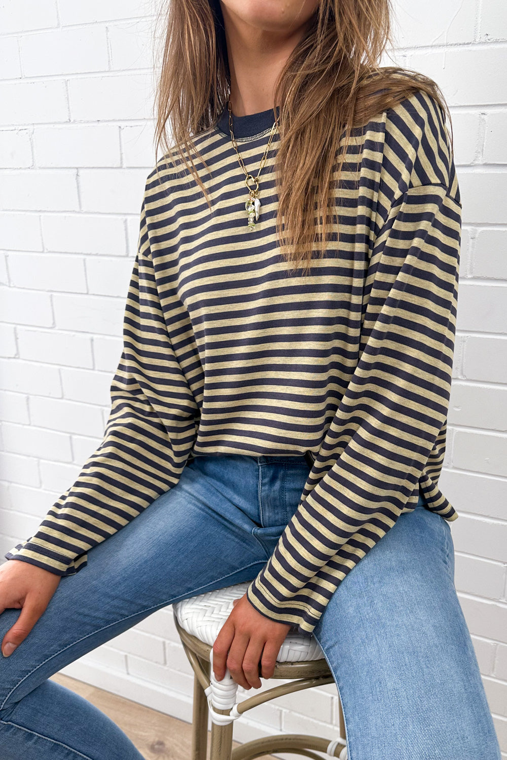 Long Sleeve Tee - Washed Yellow Stripe