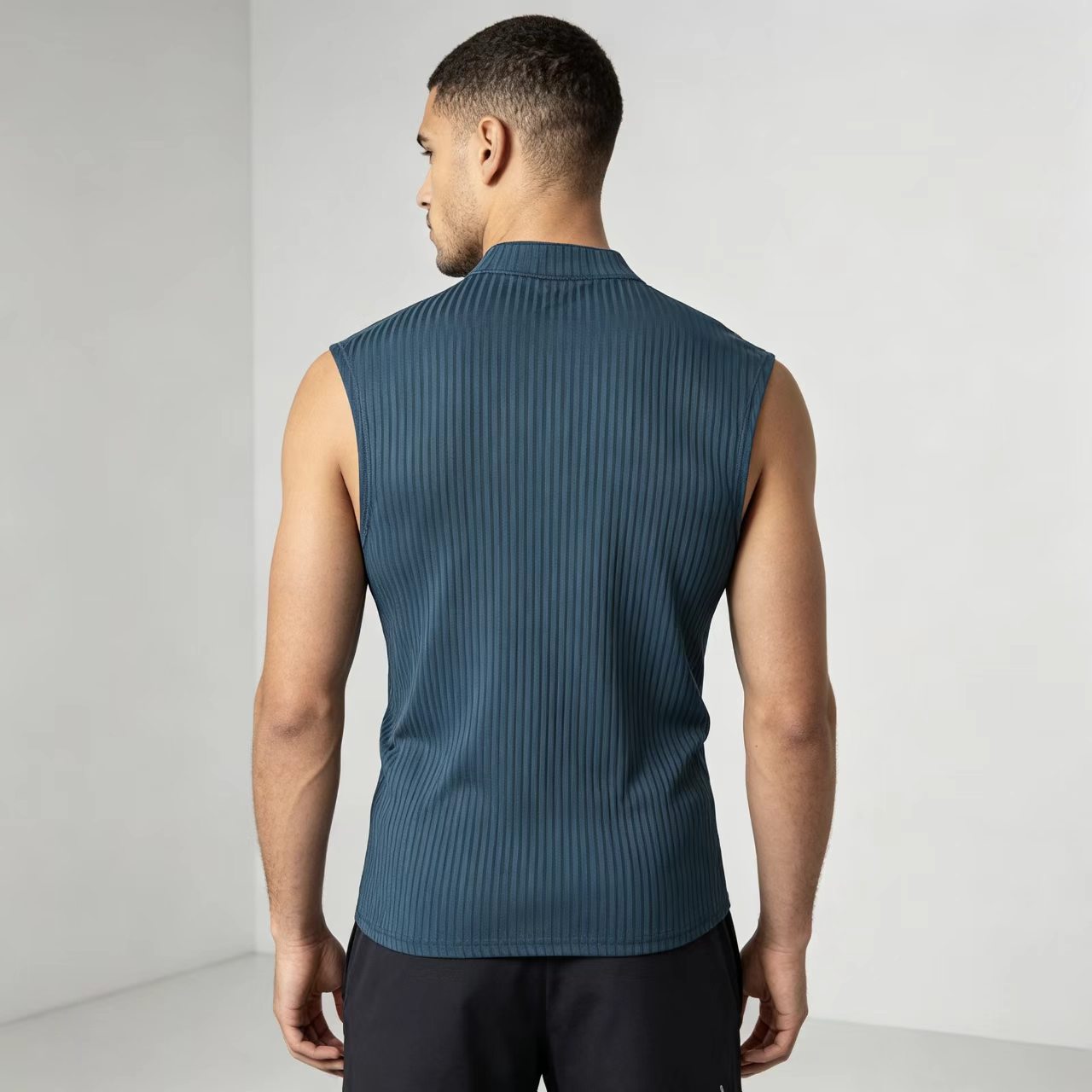 Men's Ribbed Sleeveless Henley Tank Top, Solid Color Button Up Athletic Workout T-Shirt