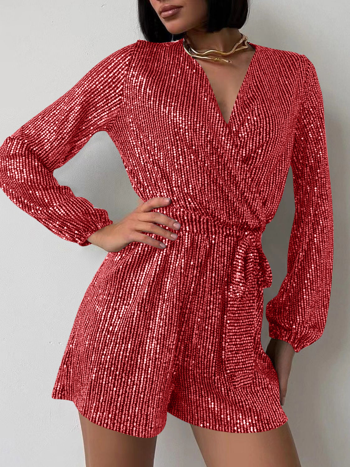 Tie Waist Long Sleeve Romper | 7 Colors-Tactilefable