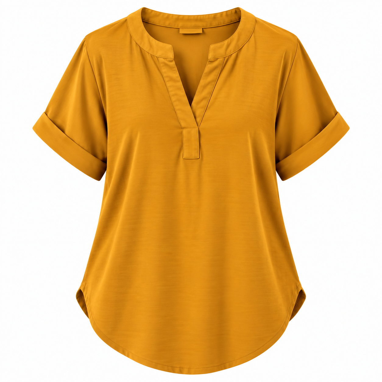 Notch Neck Rolled Cuff Blouse-Tactilefable
