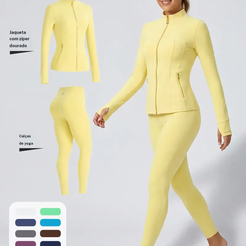 Women's Gold Zipper Sporty Jacket and Leggings Set