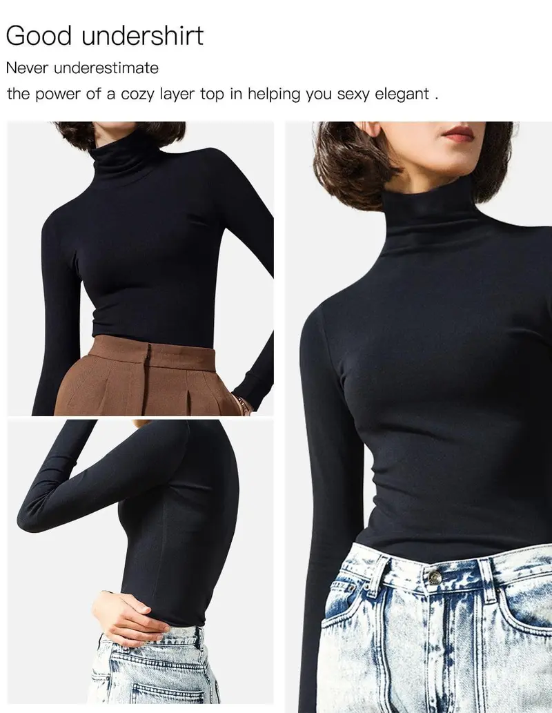 【US Shipping】Women's Comfy 3-Piece Stretchy Modal Plain High Neck Set - Slim-Fitting Turtleneck/Mock Neck Long Sleeve, Solid Winter Thermal, Fall 2025 Casual Tops, Lightweight Underwear 【US Shipping】Women's Comfy 3-Piece Stretchy Modal Plain High Neck Set - Slim-Fitting Turtleneck/Mock Neck Long Sleeve, Solid Winter Thermal, Fall 2025 Casual Tops, Lightweight Underwear