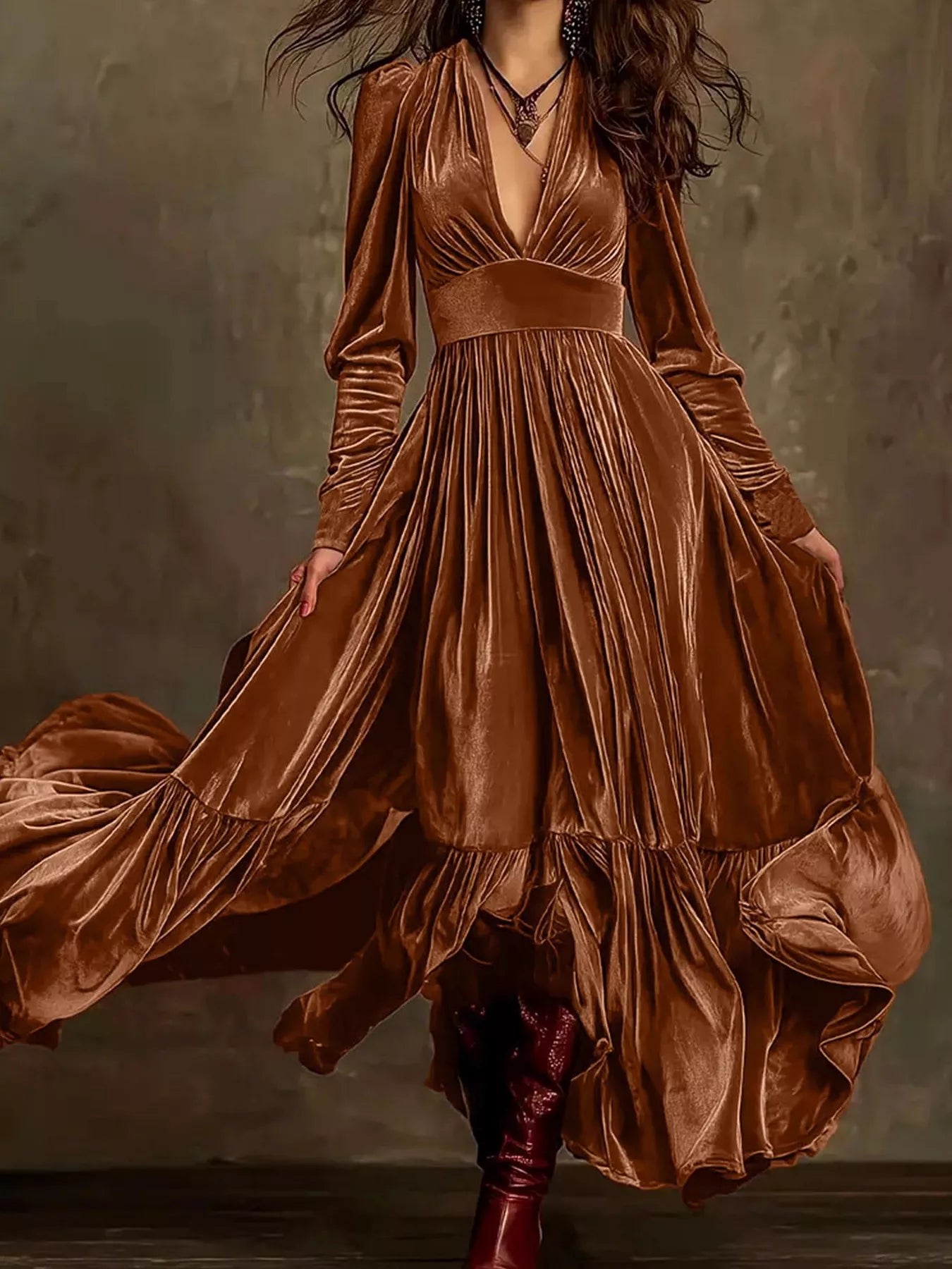 Dakota Velvet Ruffle Maxi Dress | Poundton-Tactilefable