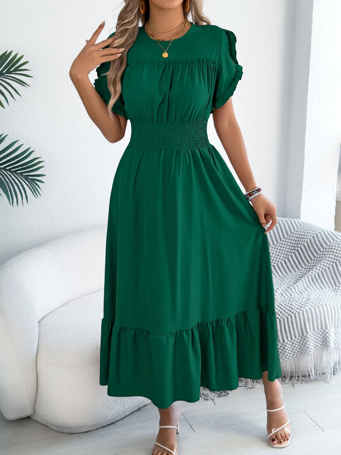 Frill Neck Midi Dress | 3 Colors | Poundton-Tactilefable